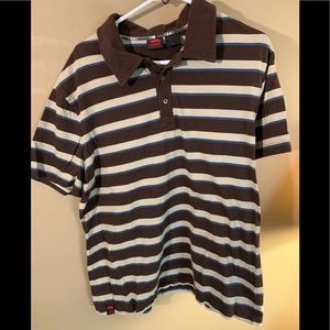 Tony Hawk Polo Shirt Mens Size  XXL Brown Cream Blue Striped Short Sleeve EUC